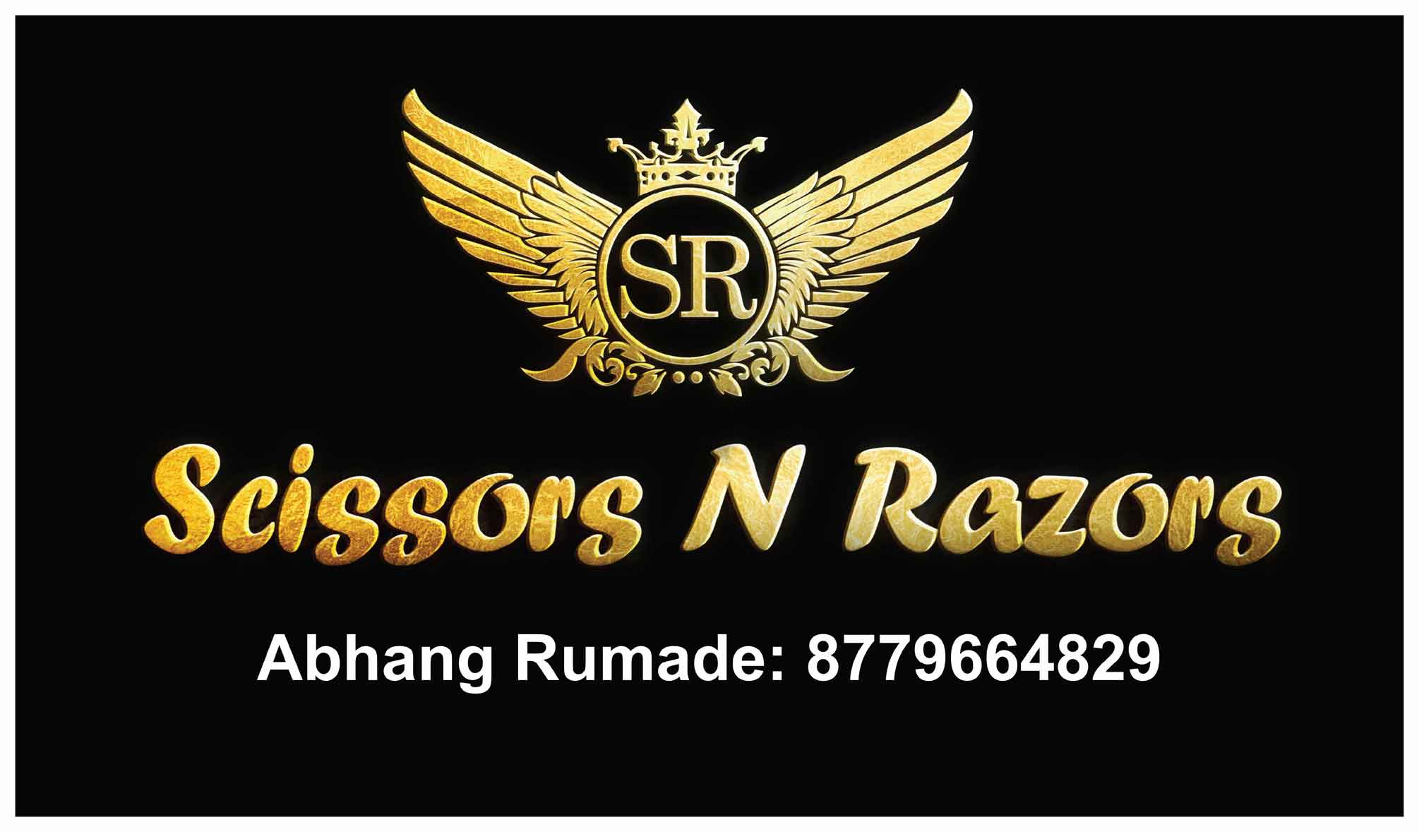 Scissors N Razors services and pricing menu poster — black and gold
